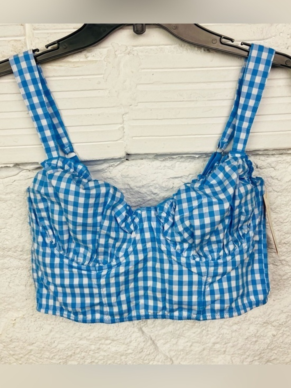 NWT Colsie Blue plaid Gingham cotton stretch Bra /crop top size large